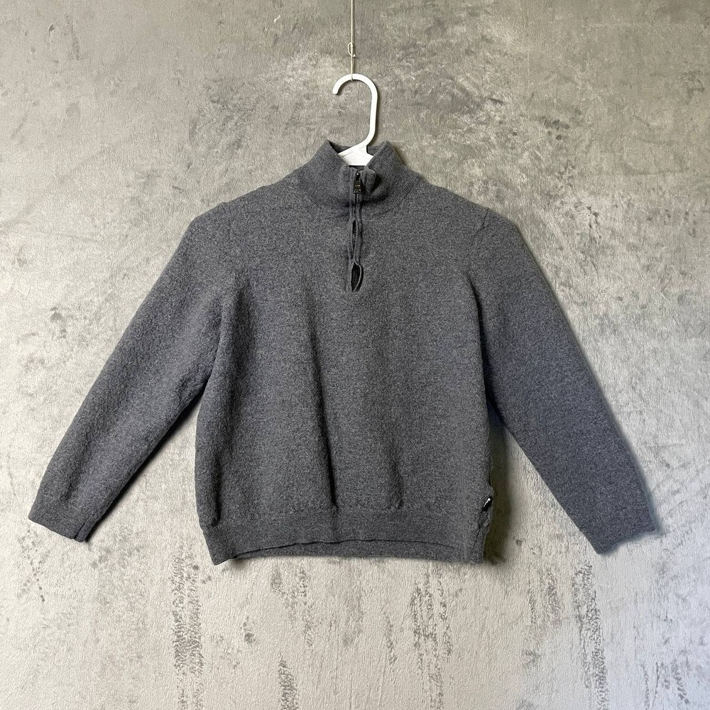 Boys Gray 1/4 Zip Wool Pullover Sweater Long Sleeve Medium School Travel Outdoor